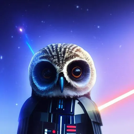 Prompt: Head owl + star wars, high quality, space fog, 4k