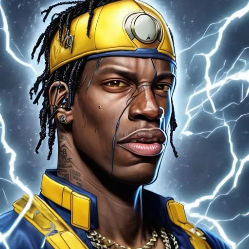 Prompt: Realistic travis Scott combined with static shock 