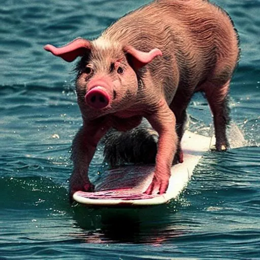Prompt: Pig werewolf goes surfing 