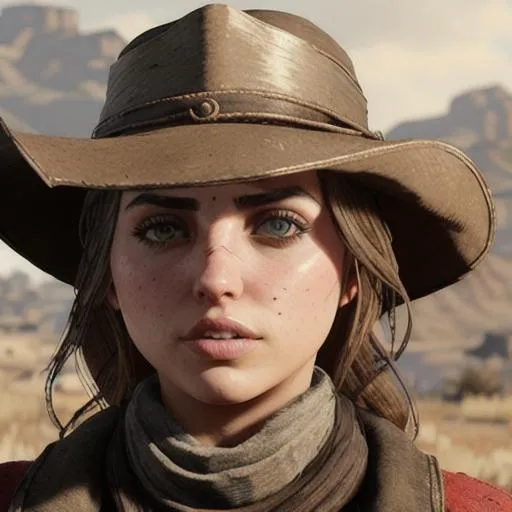 Prompt: Portrait of Ana de armas as a character in red dead redemption 2