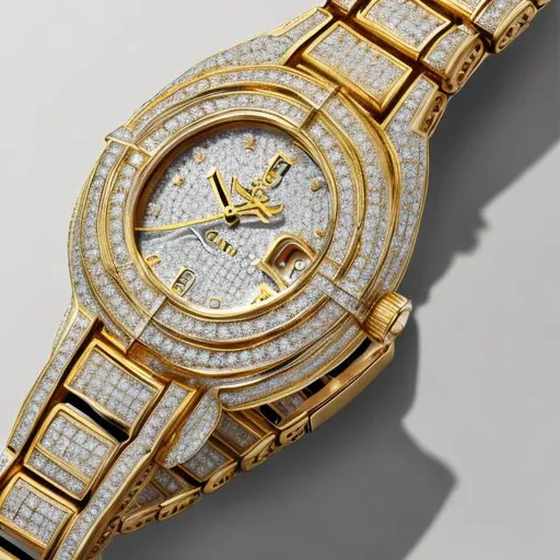a golden watch with diamonds around, UHD, 8K