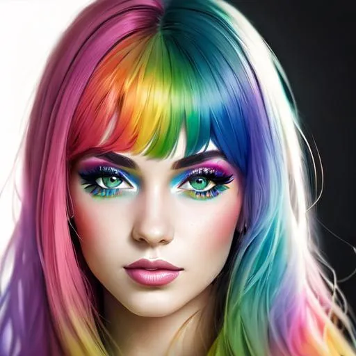 Girl with colorful rainbow hair ,colorful makeup, li... | OpenArt