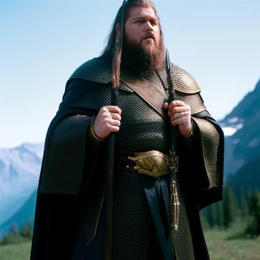 Prompt: Kevin Owens, WWE superstar, as a 1980s dark fantasy lord of the rings character,

