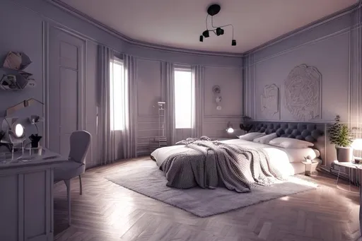 Prompt: isometic bedroom, monochrome lighting, soft colors, highly detailed 3d blender render