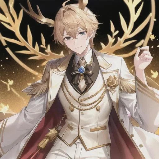 Prompt: golden stag 1male with clothes