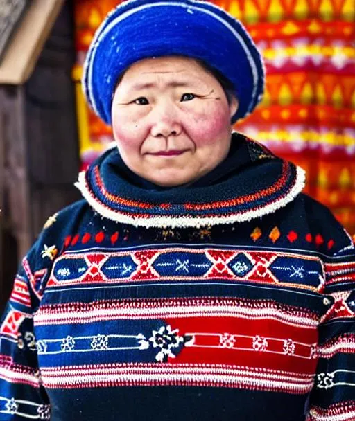 Prompt: photo of an adorable SAMI woman wearing traditional SAMI WINTER clothes