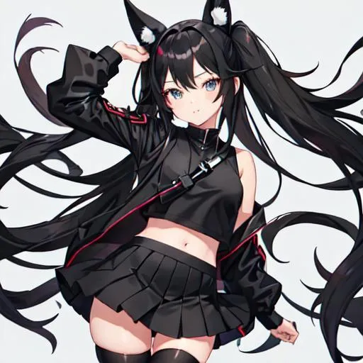 Black long hair anime high school cool girl with bla