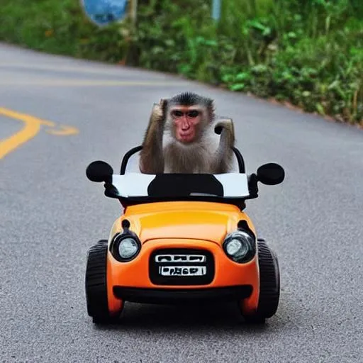 Prompt: monkey driving car