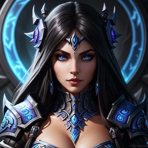 Prompt: anthropomorphized "World of Warcraft", wearing an outfit inspired by "World of Warcraft", she is making eye contact, full body, detailed symmetrical face, detailed real skin textures, highly detailed, digital painting , HD quality, 
