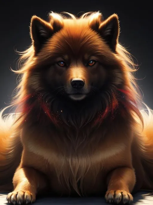 Prompt: 8k, 3D, UHD, masterpiece, oil painting, best quality, artstation, hyper realistic, photograph, perfect composition, zoomed out view of character, 8k eyes, Portrait of a (beautiful Ninetales), {canine quadruped}, thick glistening deep gold fur, deep sinister (crimson eyes), ageless, lives a thousand years, epic anime portrait, vindictive, angry, growling, vengeful, wearing a beautiful (silky scarlet and gold scarf), thick white mane with fluffy golden crest, golden magic fur lighlights, studio lighting, animated, sharp focus, intricately detailed fur, graceful, regal, cinematic, possesses fire element, blizzard, snow mountain, magnificent, sharp detailed eyes, beautifully detailed face, highly detailed starry sky with pastel pink clouds, ambient golden light, plump, perfect proportions, nine beautiful tails with pale orange tips, insanely beautiful, highly detailed mouth, symmetric, sharp focus, golden ratio, complementary colors, perfect composition, professional, unreal engine, high octane render, highly detailed mouth, Yuino Chiri, Anne Stokes