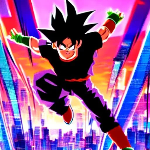 Prompt: goku in into the spider verse