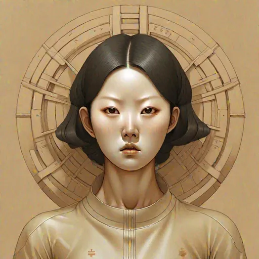 Prompt: Female cosmic horror. Symmetrical and stern features, tan skin, by  Jang Sung-Rak