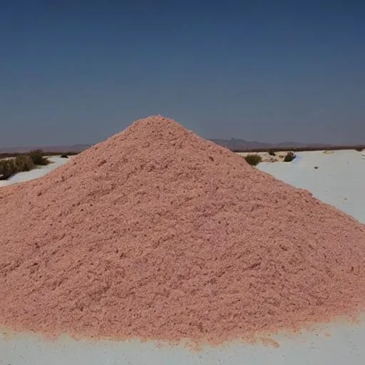 Prompt: big pile of salt colored in the desert, bigger pile

