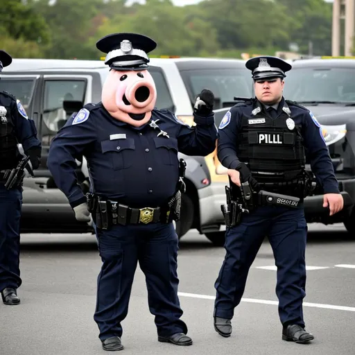 Prompt: A humanoid pig police officer.