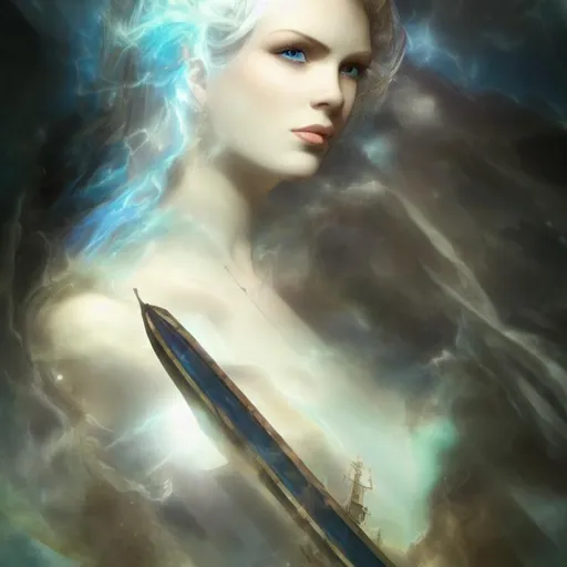 Prompt: goodess with blue eyes, atlantis, matte painting, detailed