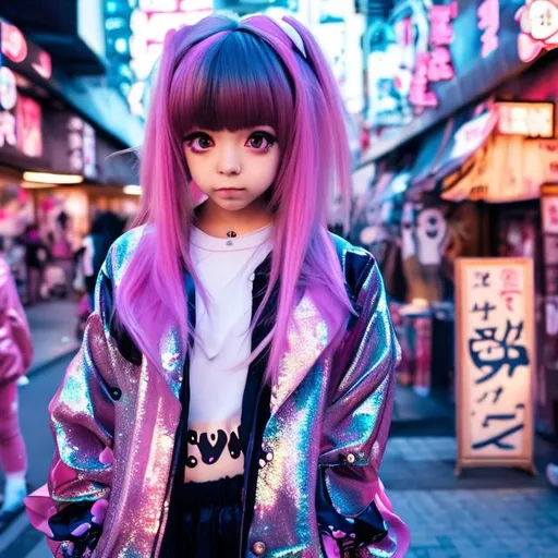 Prompt: kawaii anime girl, full body,  shimmering hair, facing forward, anime eyes, full lips, dressed in cool japanese streetwear
