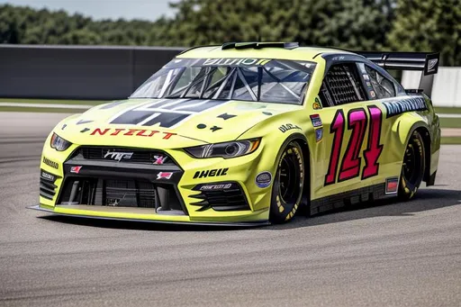 Prompt: Next Gen Nascar stock car, spoiler on trunk