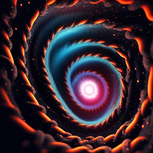Prompt: A whirlpool of cosmic energy, a dark tunnel through the black hole, stars, cinematic, 4k, realism, psychedelic
