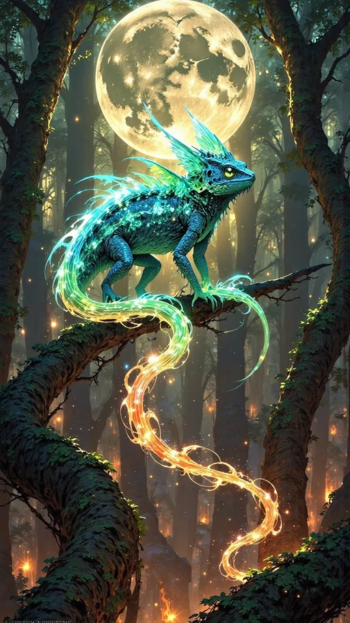 Prompt: ((magical creature)) giant black and ((rainbow chameleon)), surrounded by magic and colours, the lizard is glowing and iridescent but is creative although mysterious. hollow feeling. painting painter chameleon.
 
moonlit arcane, dark and black background, filled with shadows and dark magic