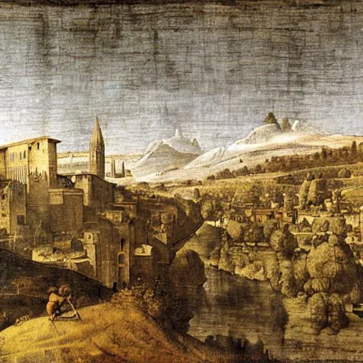 Prompt: the valley of Arno, in Leonardo da Vinci's style
