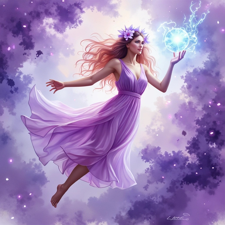 This digital artwork depicts a fantastical, ethereal...