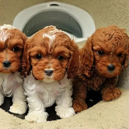 cute cavapoo puppies with a bath OpenArt