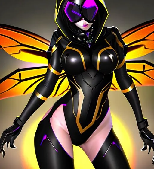 Prompt: Cyber Dark Hornet female 