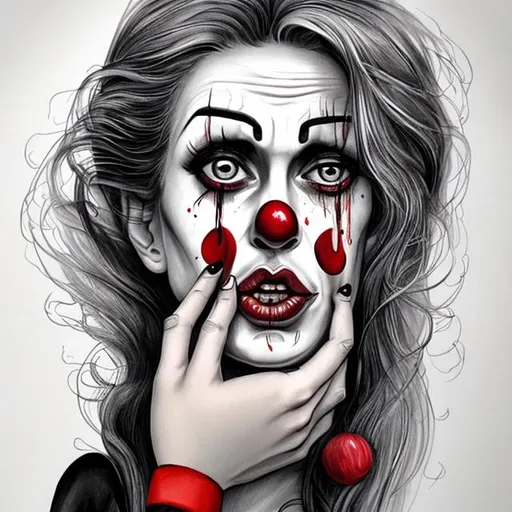 illustrate a beautiful woman with a clown face crying | OpenArt