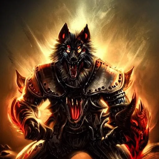 Prompt: Demon Wolf In iron Armour
