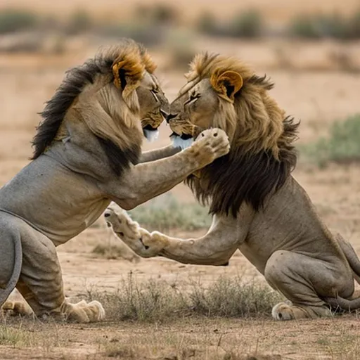 Prompt: Two lions fight