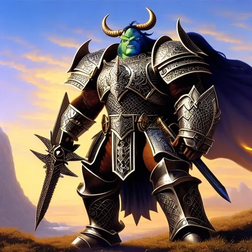 Prompt: Digital art of an ogre with metal 
armor, by Larry 
Elmore