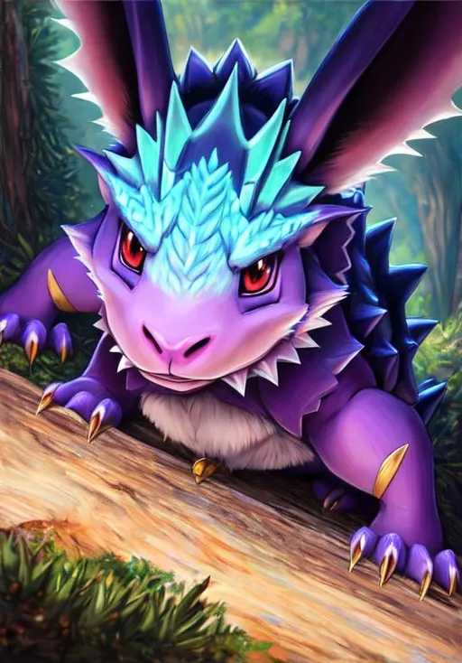 Prompt: UHD, , 8k,  oil painting, Anime,  Very detailed, zoomed out view of character, HD, High Quality, Anime, , Pokemon, Nidoking is a large, bipedal, purple mammalian Pokémon with distinct reptilian features. It has narrow eyes, large, spiny ears, fur-like tufts on its cheeks, and a short snout filled with pointed teeth. There is a long, venomous horn on its forehead and a ridge of spines down its back. Gray plates cover its chest and belly, and there is a gray, rounded spine on each elbow. Each hand has three claws, while each foot has only a single hoof-like nail. It has a long, powerful tail. Nidoking is a male-only species.

It is said that Nidoking's tail is capable of toppling a metal transmission tower. Nidoking uses this tail to smash, constrict, or break the bones of its prey and enemies. The tail can also be swung to create distance between it and its foes before Nidoking charges. Its steel-like hide adds to its powerful, rampaging charges. Nidoking's horn is powerful enough to crush diamonds. Nidoking is known to be very proud of its own strength. When Nidoking goes on a rampage, it becomes impossible to control. Only a Nidoqueen that it has lived with for a long time can calm it down from its rampages. As shown in the manga, Nidoking has strong acid within its claws. Being the result of evolution via an Evolution stone, Nidoking is rarely found in the wild, though they can be found in savannas and plains.
Pokémon by Frank Frazetta