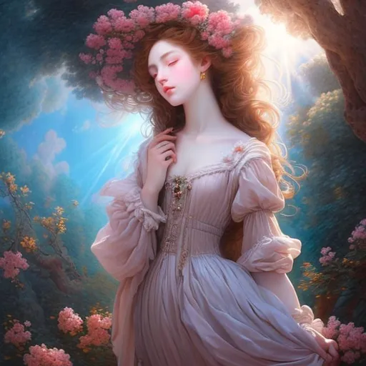 Prompt: 1girl, high-quality Renaissance style, 
(masterfully crafted glow, red lens flare) behind,
hyperdetailed full-body portrait of a

 captivating evocative dramatic cinematic crisp Pinterest beautiful pale-skinned star goddess ((((barely clothed)))), style of Fragonard and Yoshitaka Amano (light hair with flowers, messy), ropes, bioluminescent, (wearing intricate clothes) silver gothic armor with golden filigree details, (bioluminescent hair:1.1),

((with a scenic matte painting background by Ferdinand Knab, Gregory Crewdson, Aron Wiesenfeld, and john Atkinson Grimshaw, long view distance, epic view, enchanted forest cliffs with a hidden gothic cathedral, breathtaking ancient trees, magical flowers, highly detailed)),   

vines, delicate, soft, fireflies, spiders, spider webs, webs, silk, threads, ethereal, luminous, glowing, dark contrast, celestial, ribbons, trails of light, 3d lighting, soft light, vaporware, volumetric lighting, occlusion, unreal engine 5 128k uhd octane, fractal, pi, fbm, Mandelbrot, splash style of dark fractal paint