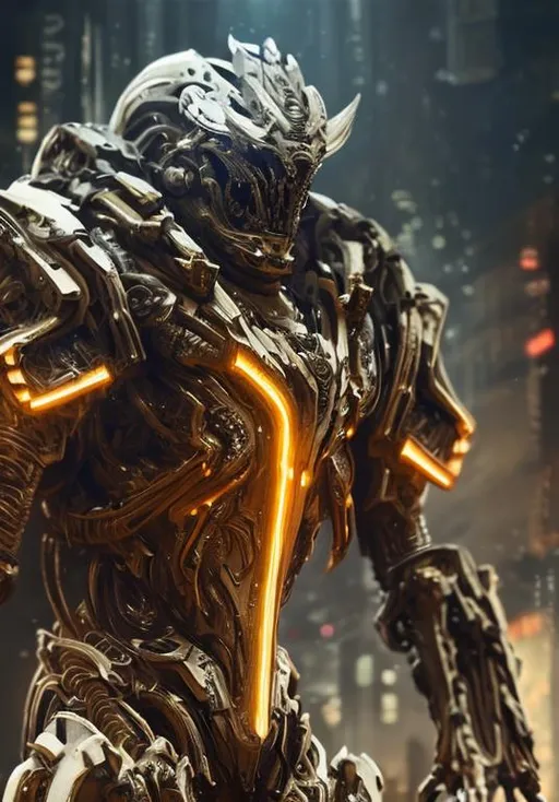 Prompt: show face, an intricate man exoskeleton, white mate & gold and black armor, pale skins, juicy, futuristic mecha armor, LED body, tron, 3d, Splash art, front, epic Instagram, artstation, hyperdetailed intricately detailed, intricately detailed full helmet, unreal engine, fantastical, intricate detail, the corrupted Dragon Aspect, splash screen, Deathwing, complementary colors, red eyes, Sci-fi concept art, 8k, heavy strokes, splash arts, full height, {{{{the highest quality concept art masterpiece full body view}}}},