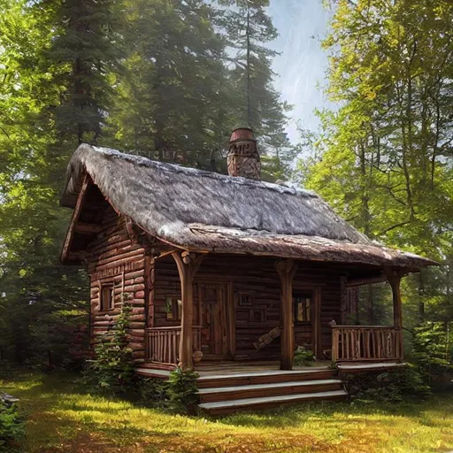 Prompt: beautiful ornated russian cottage in the wood