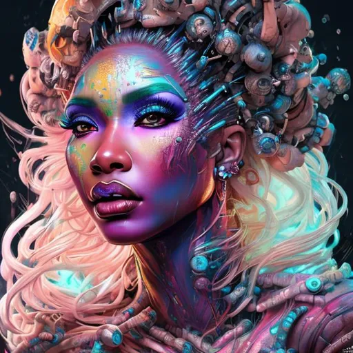 Prompt: "hyperdetailed portrait of 
Nicki Minaj as delirium of the endless, colourful make up, the sandman, made by caravaggio stanley artgerm lau wlop rossdraws artstation cgsociety concept art cgsociety octane render"