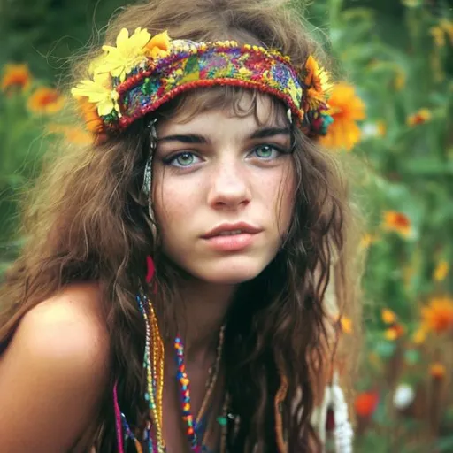 Prompt: Woodstock hippie beautiful girl