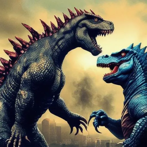 Prompt: Godzilla vs dinosaur monster 