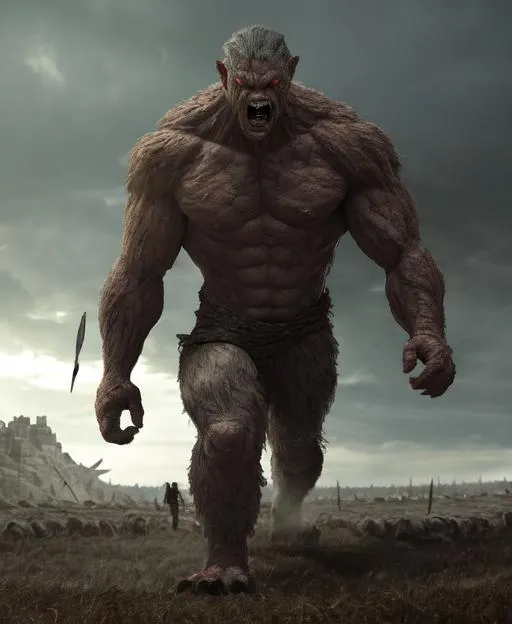 Prompt: a giant mutant walking through a battlefield.  cinematic, hd