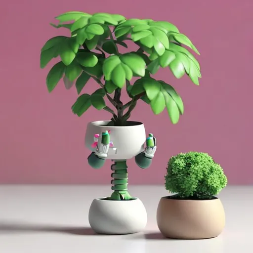 Prompt: Cute desk pet robot that looks like a potted flower, animated