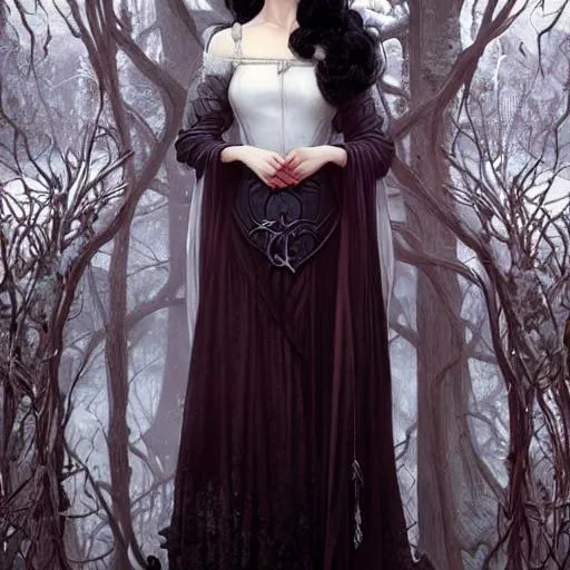 Snow White as a vampire queen, long curly hair, intr...