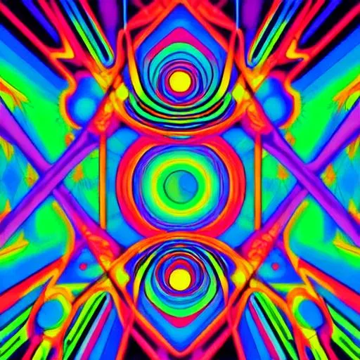 Prompt: Hypnotic illustration of {John Cage and Merce Cunningham}, hypnotic psychedelic art by Dan Mumford, pop surrealism, dark glow neon paint, mystical, Behance