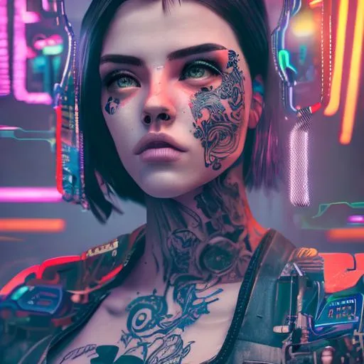 tattooed girl beautiful cyberpunk character cinemati... | OpenArt