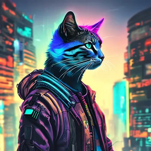 Prompt: colorful cyberpunk cat with  modern visor
