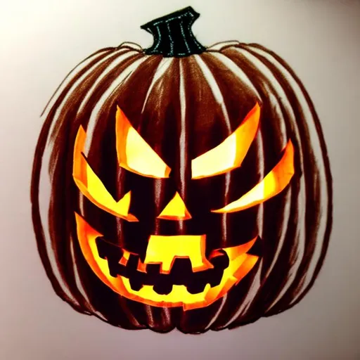Prompt: complicated halloween pumpkin drawing, one single pumpkin, no background