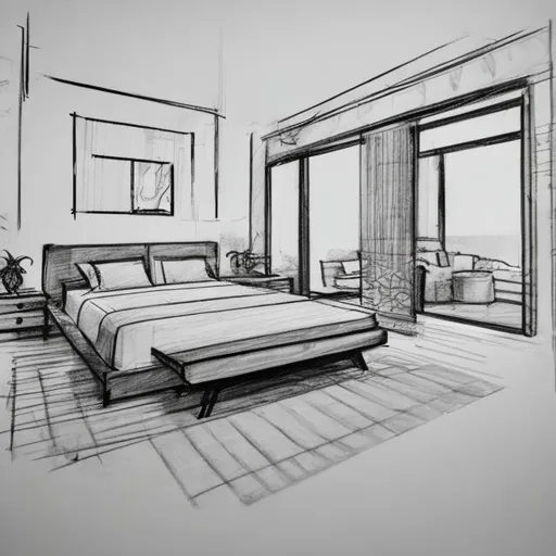 Prompt: sketch of the relationship between livingroom and bedroom
