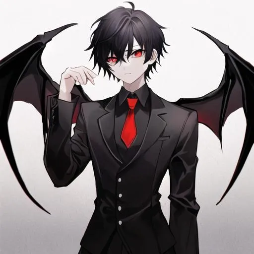 Prompt: Damien (male, short black hair, red eyes) in a prison outfit