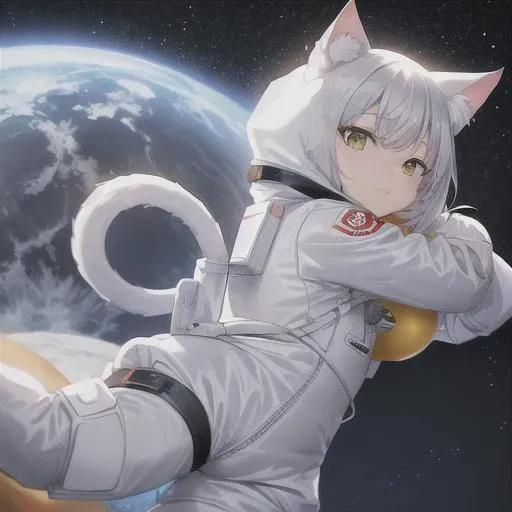 Prompt: cat wearing a space suit on the moon