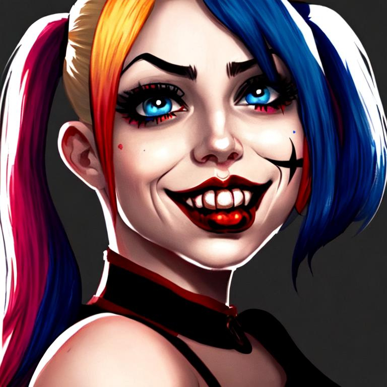 Beautiful woman Harley Quinn cartoon portrait | OpenArt