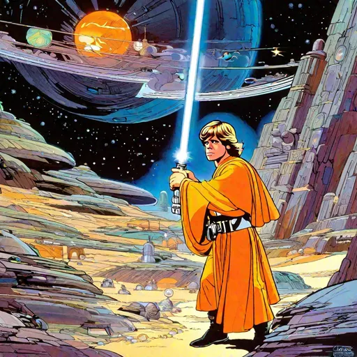 Prompt: Mark Hamill as Luke Skywalker by Carl Barks, cartoon, disney, bright colors, on the Death Star